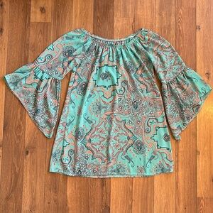 Turquoise Paisley Off-The-Shoulder Mini Sundress - Small